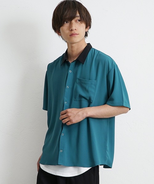 半袖　上着　シャツ antiqua カラーパイピングシャツ シャツ メンズ トップス 半袖