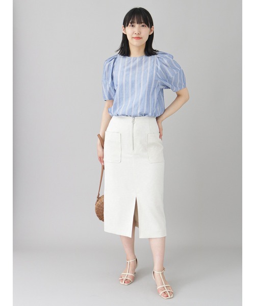 Te chichi CLASSIC（テチチクラシック）の「フロントファスナータイトスカート（スカート・レディース・ベージュ/イエロー・MEDIUM/SMALL）」の8枚目の写真