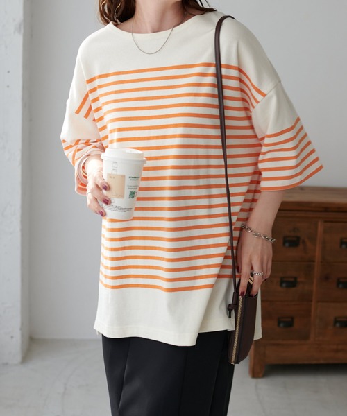 DISCOAT(ディスコート)の「【WEB限定】バスクボーダービッグプルオーバー(Tシャツ/カットソー・レディース・ブラック/ピンク/オレンジ/ブルー/グリーン/レッド/ネイビー/ブラック系その他・FREE)」の12枚目の写真
