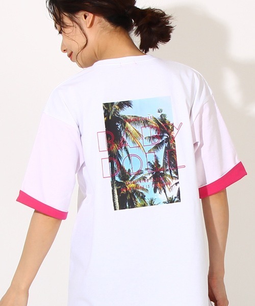 BABYDOLL（ベビードール）の「親子お揃い ネオン ロールアップ Tシャツ 6727A（Tシャツ/カットソー・レディース・ホワイト/オレンジ系9/グリーン系その他7・L/M/XL/S）」の2枚目の写真