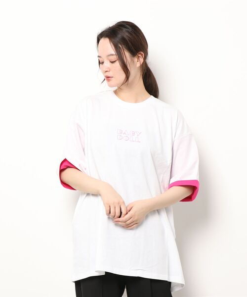 BABYDOLL（ベビードール）の「親子お揃い ネオン ロールアップ Tシャツ 6727A（Tシャツ/カットソー・レディース・ホワイト/オレンジ系9/グリーン系その他7・L/M/XL/S）」の8枚目の写真