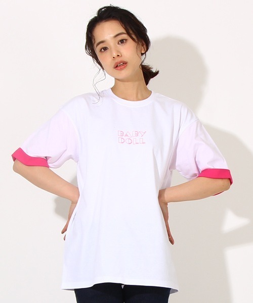 BABYDOLL（ベビードール）の「親子お揃い ネオン ロールアップ Tシャツ 6727A（Tシャツ/カットソー・レディース・ホワイト/オレンジ系9/グリーン系その他7・L/M/XL/S）」の10枚目の写真