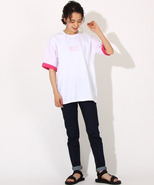 BABYDOLL（ベビードール）の「親子お揃い ネオン ロールアップ Tシャツ 6727A（Tシャツ/カットソー・レディース・ホワイト/オレンジ系9/グリーン系その他7・L/M/XL/S）」の11枚目の写真