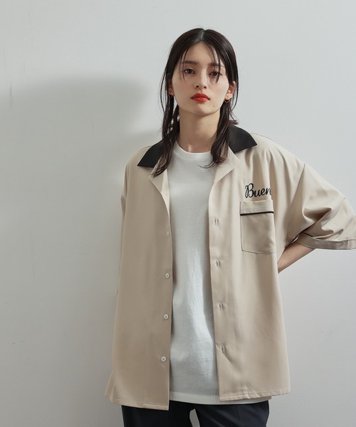 ベレットGT刺繍入り赤シャツ　ボーリングシャツ　ビンテージ　メンズM 70年代 80年代 70s 80s 半袖シャツ 赤 黒 ツートーン ツートン