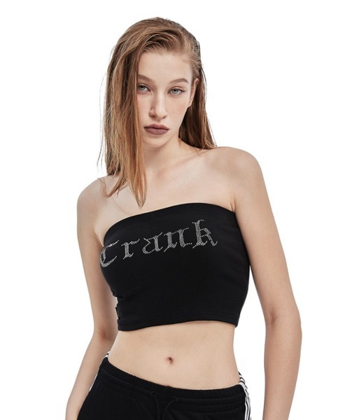 CRANK（クランク）の「【CRANK/クランク】CUBIC TUBE TOP/キュービック チューブトップ ラインストーン ブランド ロゴ（チューブトップ・レディース・ホワイト/ブラック・ONE SIZE）」の2枚目の写真