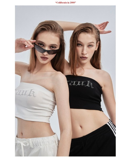 CRANK（クランク）の「【CRANK/クランク】CUBIC TUBE TOP/キュービック チューブトップ ラインストーン ブランド ロゴ（チューブトップ・レディース・ホワイト/ブラック・ONE SIZE）」の3枚目の写真