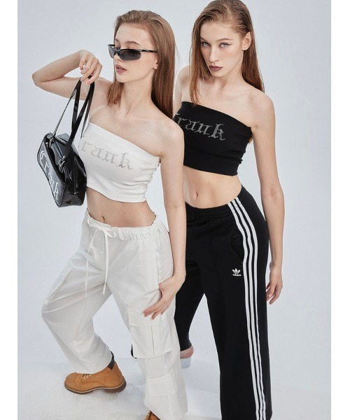 CRANK（クランク）の「【CRANK/クランク】CUBIC TUBE TOP/キュービック チューブトップ ラインストーン ブランド ロゴ（チューブトップ・レディース・ホワイト/ブラック・ONE SIZE）」の4枚目の写真