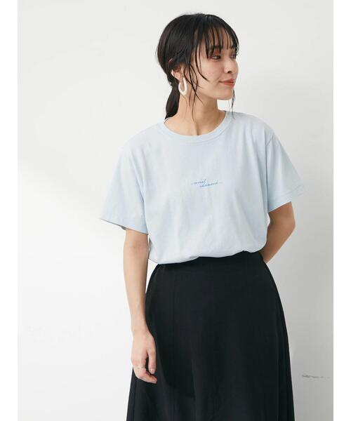 Green Parks(グリーンパークス)の「手描き風ロゴTシャツ(Tシャツ/カットソー・レディース・ライトブルー/オフホワイト・FREE)」の4枚目の写真