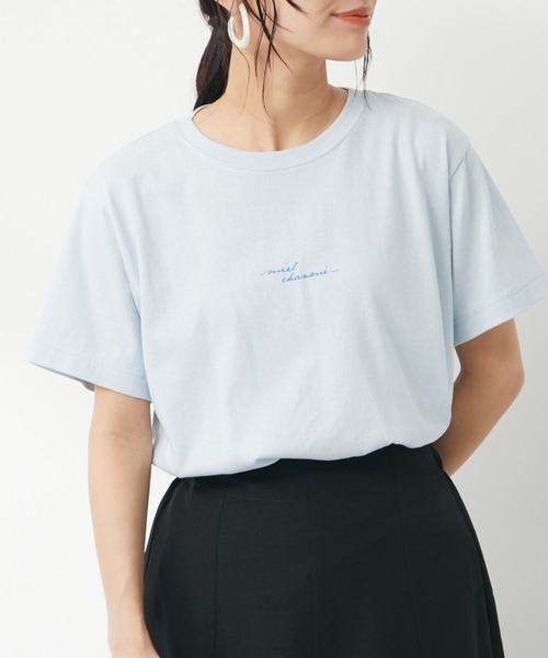 Green Parks(グリーンパークス)の「手描き風ロゴTシャツ(Tシャツ/カットソー・レディース・ライトブルー/オフホワイト・FREE)」の2枚目の写真