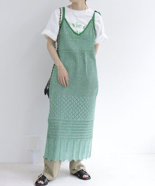 fredy emue（フレディエミュ）の「MIXカラーニットキャミワンピース（ワンピース・レディース・グリーン/ライトパープル・38）」の8枚目の写真
