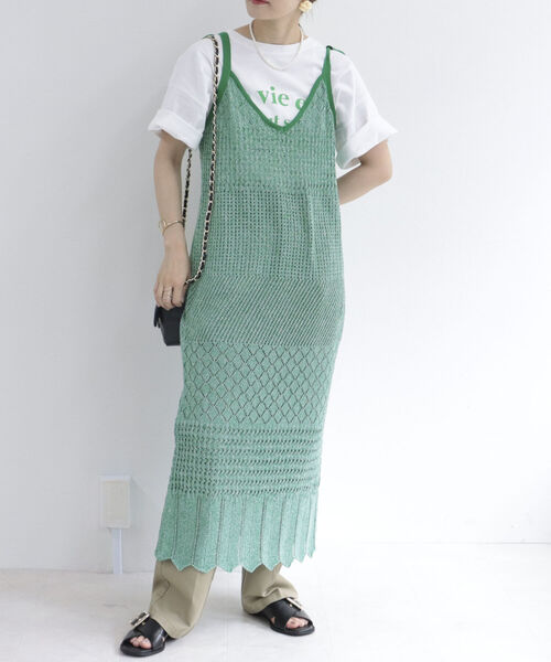 fredy emue（フレディエミュ）の「MIXカラーニットキャミワンピース（ワンピース・レディース・グリーン/ライトパープル・38）」の5枚目の写真