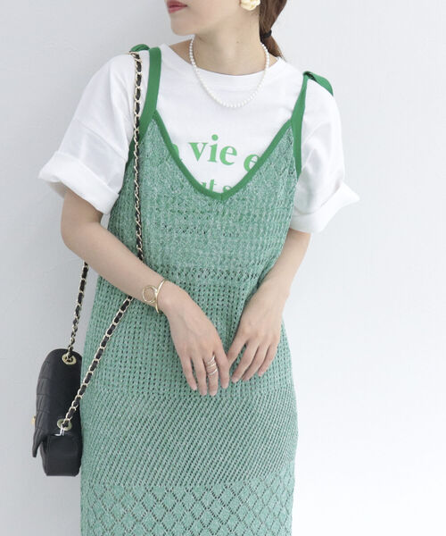 fredy emue（フレディエミュ）の「MIXカラーニットキャミワンピース（ワンピース・レディース・グリーン/ライトパープル・38）」の17枚目の写真