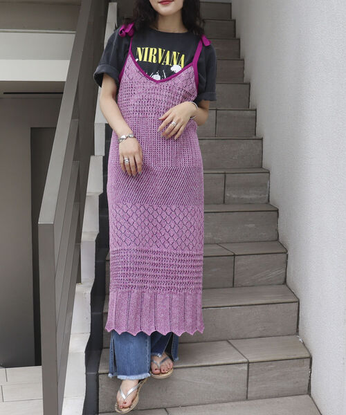 fredy emue（フレディエミュ）の「MIXカラーニットキャミワンピース（ワンピース・レディース・グリーン/ライトパープル・38）」の13枚目の写真