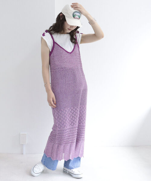 fredy emue（フレディエミュ）の「MIXカラーニットキャミワンピース（ワンピース・レディース・グリーン/ライトパープル・38）」の9枚目の写真