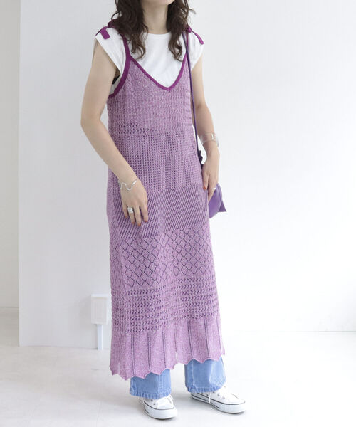 fredy emue（フレディエミュ）の「MIXカラーニットキャミワンピース（ワンピース・レディース・グリーン/ライトパープル・38）」の6枚目の写真
