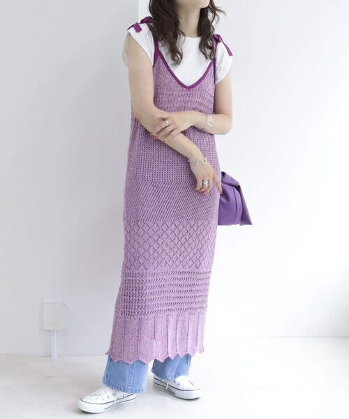 fredy emue（フレディエミュ）の「MIXカラーニットキャミワンピース（ワンピース・レディース・グリーン/ライトパープル・38）」の18枚目の写真