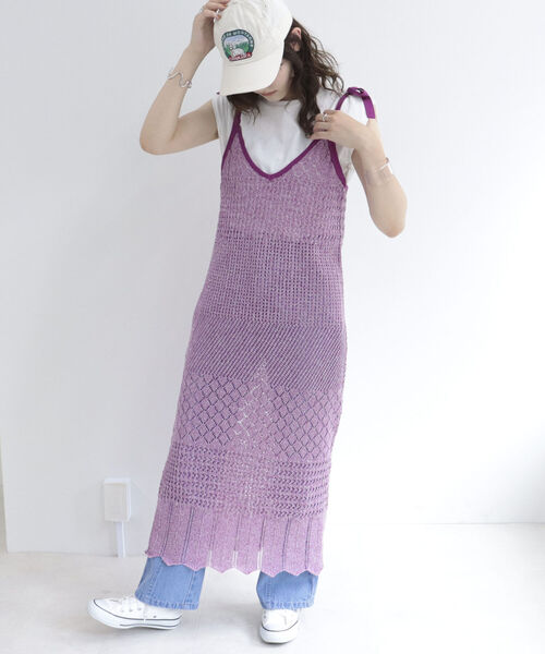 fredy emue（フレディエミュ）の「MIXカラーニットキャミワンピース（ワンピース・レディース・グリーン/ライトパープル・38）」の20枚目の写真