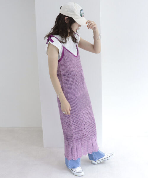 fredy emue（フレディエミュ）の「MIXカラーニットキャミワンピース（ワンピース・レディース・グリーン/ライトパープル・38）」の14枚目の写真
