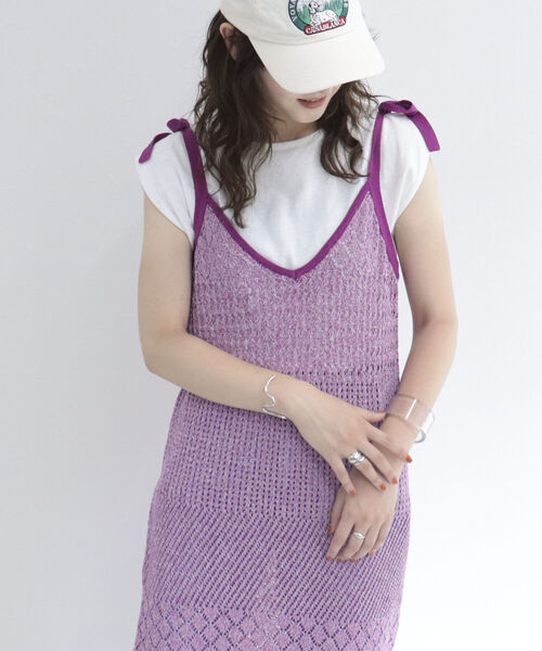 fredy emue（フレディエミュ）の「MIXカラーニットキャミワンピース（ワンピース・レディース・グリーン/ライトパープル・38）」の10枚目の写真