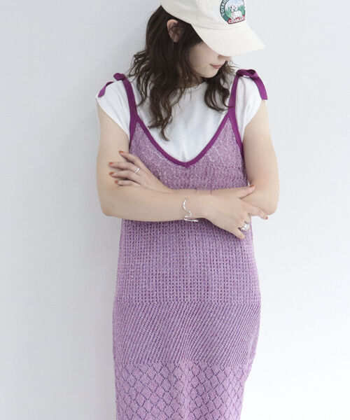 fredy emue（フレディエミュ）の「MIXカラーニットキャミワンピース（ワンピース・レディース・グリーン/ライトパープル・38）」の7枚目の写真