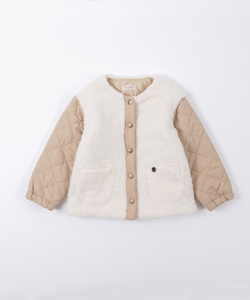 trois lapins kp(トロワラパンケーピー)の「シャギーボアコート(120~130)(ノーカラーコート・キッズ・モカ/オフホワイト・130cm/120cm)」の1枚目の写真