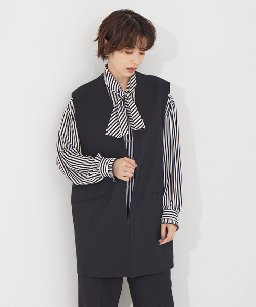 Rouge vif(ルージュヴィフ)の「【セットアップ対応】ウールタッチVネックジレ(ベスト・レディース・ブラック/ブラウン・フリー)」の2枚目の写真