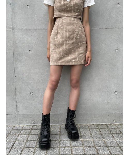 ENVYM（アンビー）の「ツイードミニＳＫ（スカート・レディース・ブラック/ベージュ・FREE）」の2枚目の写真