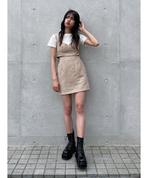 ENVYM（アンビー）の「ツイードミニＳＫ（スカート・レディース・ブラック/ベージュ・FREE）」の4枚目の写真