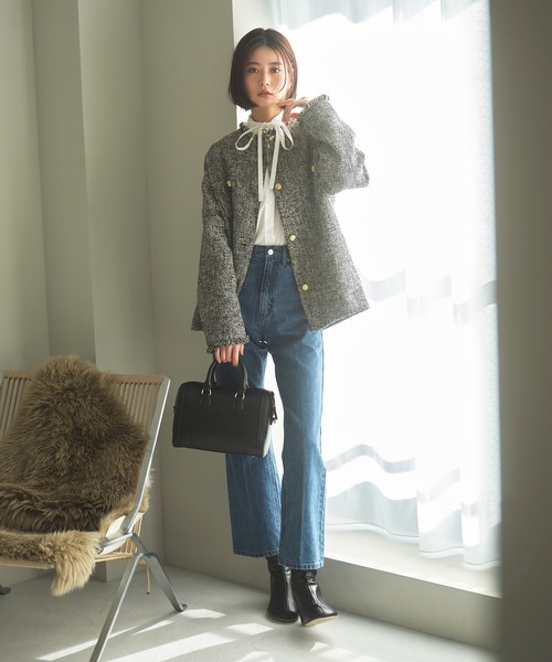 N.（N. Natural Beauty Basic）（エヌエヌナチュラルビューティーベーシック）の「【横田ひかるさん着用】◆ステッチボストンバッグ（ボストンバッグ・レディース・ブラック/キャメル・ﾌﾘ-）」の8枚目の写真