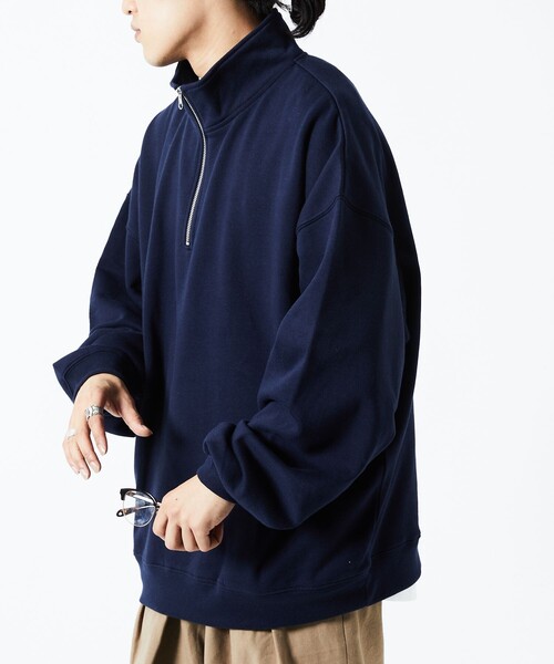 FREAK'S STORE(フリークスストア)の「WEB限定 ビッグシルエット 裏起毛 ハーフジップ スウェット/プルオーバー(スウェット・メンズ・ブラック/グレイッシュベージュ/アッシュグレー/ネイビー/ダークグリーン・MEDIUM/SMALL/LARGE)」の8枚目の写真