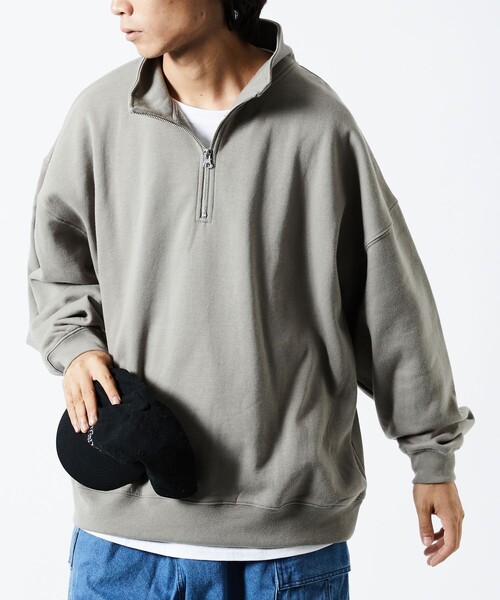 FREAK'S STORE(フリークスストア)の「WEB限定 ビッグシルエット 裏起毛 ハーフジップ スウェット/プルオーバー(スウェット・メンズ・ブラック/グレイッシュベージュ/アッシュグレー/ネイビー/ダークグリーン・MEDIUM/SMALL/LARGE)」の18枚目の写真
