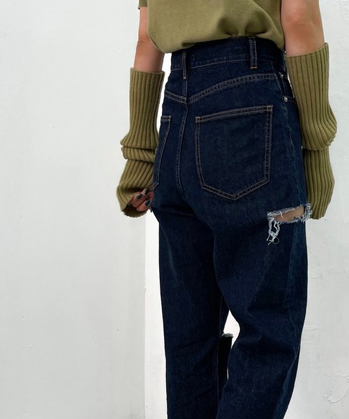 apres jour mignon（アプレジュールミニョン）の「【3周年記念アイテム】ダメージデニム【ZOZOTOWN限定アイテム】（デニムパンツ・レディース・ブルー/ダークブルー・SMALL/MEDIUM/LARGE/X-LARGE）」の2枚目の写真