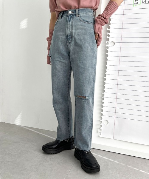 apres jour mignon（アプレジュールミニョン）の「【3周年記念アイテム】ダメージデニム【ZOZOTOWN限定アイテム】（デニムパンツ・レディース・ブルー/ダークブルー・SMALL/MEDIUM/LARGE/X-LARGE）」の5枚目の写真