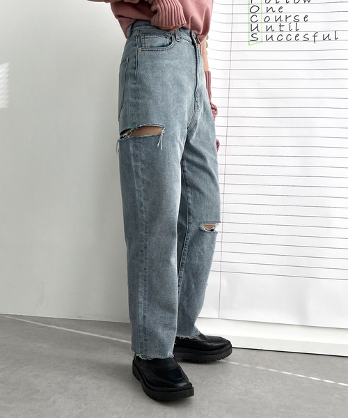 apres jour mignon（アプレジュールミニョン）の「【3周年記念アイテム】ダメージデニム【ZOZOTOWN限定アイテム】（デニムパンツ・レディース・ブルー/ダークブルー・SMALL/MEDIUM/LARGE/X-LARGE）」の6枚目の写真