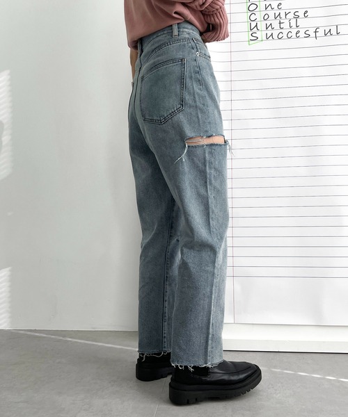 apres jour mignon（アプレジュールミニョン）の「【3周年記念アイテム】ダメージデニム【ZOZOTOWN限定アイテム】（デニムパンツ・レディース・ブルー/ダークブルー・SMALL/MEDIUM/LARGE/X-LARGE）」の7枚目の写真