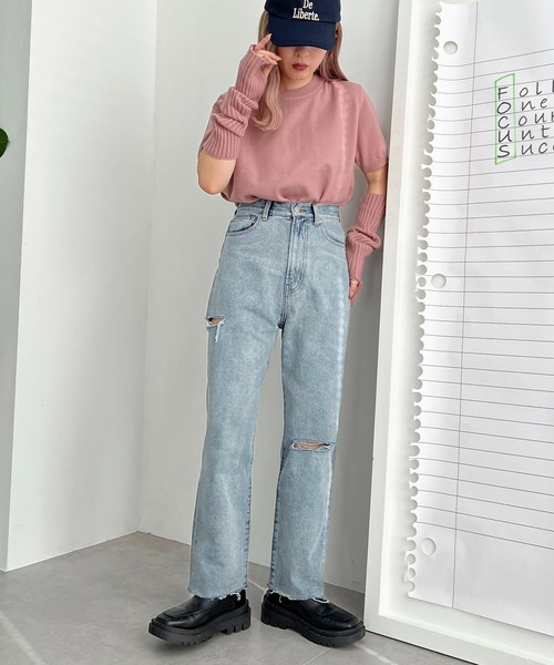 apres jour mignon（アプレジュールミニョン）の「【3周年記念アイテム】ダメージデニム【ZOZOTOWN限定アイテム】（デニムパンツ・レディース・ブルー/ダークブルー・SMALL/MEDIUM/LARGE/X-LARGE）」の10枚目の写真