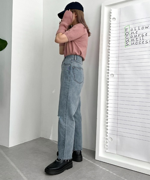 apres jour mignon（アプレジュールミニョン）の「【3周年記念アイテム】ダメージデニム【ZOZOTOWN限定アイテム】（デニムパンツ・レディース・ブルー/ダークブルー・SMALL/MEDIUM/LARGE/X-LARGE）」の11枚目の写真