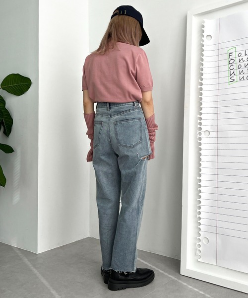 apres jour mignon（アプレジュールミニョン）の「【3周年記念アイテム】ダメージデニム【ZOZOTOWN限定アイテム】（デニムパンツ・レディース・ブルー/ダークブルー・SMALL/MEDIUM/LARGE/X-LARGE）」の12枚目の写真