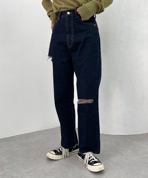 apres jour mignon（アプレジュールミニョン）の「【3周年記念アイテム】ダメージデニム【ZOZOTOWN限定アイテム】（デニムパンツ・レディース・ブルー/ダークブルー・SMALL/MEDIUM/LARGE/X-LARGE）」の13枚目の写真