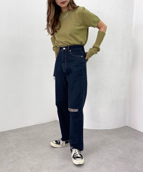 apres jour mignon（アプレジュールミニョン）の「【3周年記念アイテム】ダメージデニム【ZOZOTOWN限定アイテム】（デニムパンツ・レディース・ブルー/ダークブルー・SMALL/MEDIUM/LARGE/X-LARGE）」の18枚目の写真