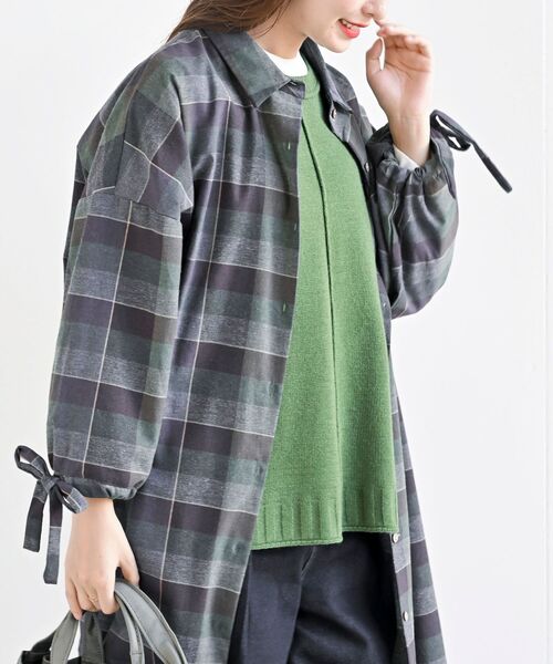 rps(アールピーエス)の「リボン袖チェックシャツワンピース(シャツワンピース・レディース・ブラック/オレンジ/グリーン・フリー)」の19枚目の写真