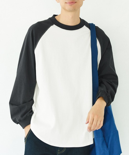 coca(coca)(コカ)の「メンズラグランロングTシャツ(Tシャツ/カットソー・メンズ・ブラック/グリーン/ネイビー/ベージュ/ターコイズブルー・M/L/XL)」の2枚目の写真