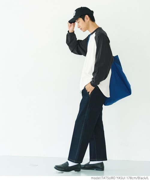 coca(coca)(コカ)の「メンズラグランロングTシャツ(Tシャツ/カットソー・メンズ・ブラック/グリーン/ネイビー/ベージュ/ターコイズブルー・M/L/XL)」の8枚目の写真