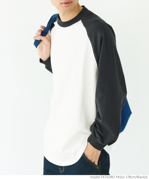 coca(coca)(コカ)の「メンズラグランロングTシャツ(Tシャツ/カットソー・メンズ・ブラック/グリーン/ネイビー/ベージュ/ターコイズブルー・M/L/XL)」の6枚目の写真
