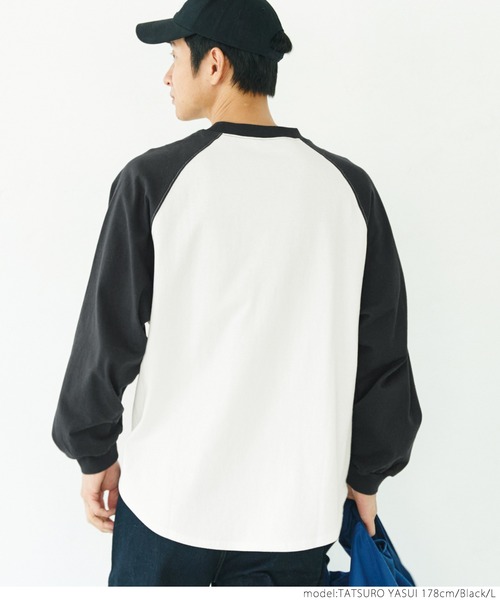 スウェット シャツ ラグランロンT切替カットソー ブラック セール】メンズラグランロングTシャツ(Tシャツ/カットソー