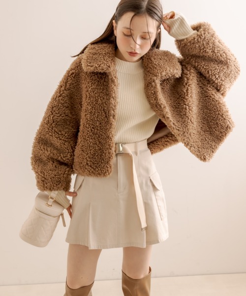 OLIVE des OLIVE（オリーブデオリーブ）の「ファーブルゾン（ブルゾン・レディース・ブラウン/オフホワイト/グレイッシュベージュ・FREE）」の3枚目の写真