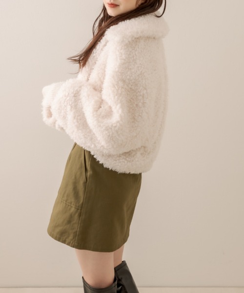 OLIVE des OLIVE（オリーブデオリーブ）の「ファーブルゾン（ブルゾン・レディース・ブラウン/オフホワイト/グレイッシュベージュ・FREE）」の8枚目の写真