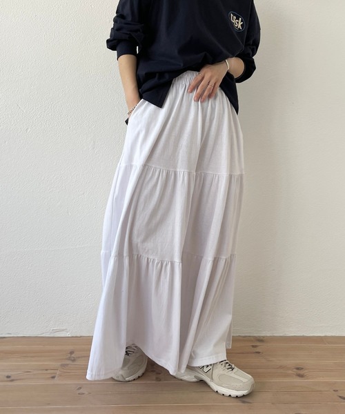 wee9s(ウィークス)の「vintage like cotton flare skirt / ヴィンテージライクウエストゴムコットンフレアスカート(スカート・レディース・ブラック/アイボリー・FREE)」の7枚目の写真