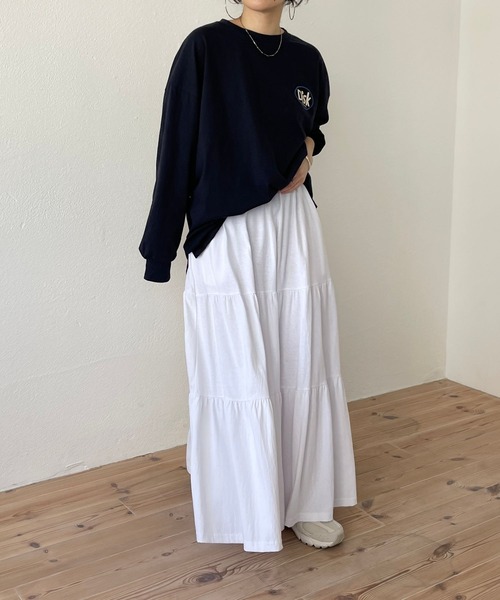wee9s(ウィークス)の「vintage like cotton flare skirt / ヴィンテージライクウエストゴムコットンフレアスカート(スカート・レディース・ブラック/アイボリー・FREE)」の4枚目の写真