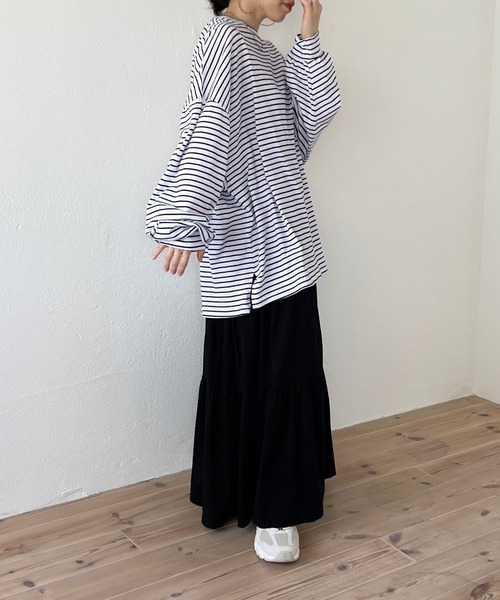 wee9s(ウィークス)の「vintage like cotton flare skirt / ヴィンテージライクウエストゴムコットンフレアスカート(スカート・レディース・ブラック/アイボリー・FREE)」の19枚目の写真